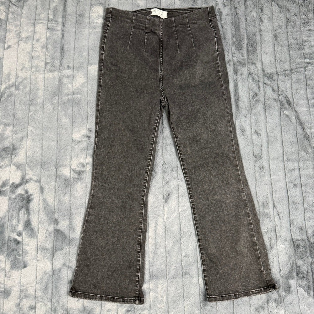 Free People High Rise Flare Jeans Faded Black Pull On Stretch Denim Size 29